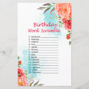 Roses Birthday Word Scramble Game