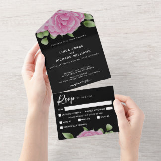 Roses Black All in One Wedding Invitation