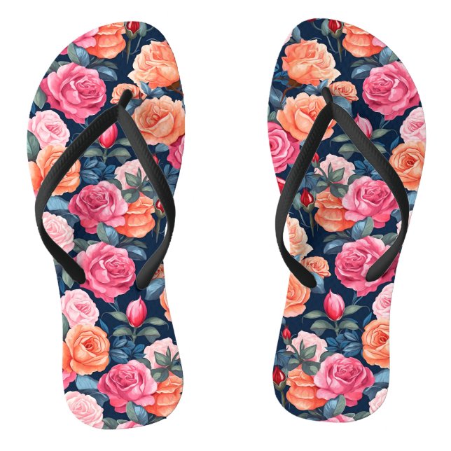 Roses Blooming Flowers Pattern-80037 Flip Flops (Footbed)