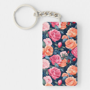 Roses Blooming Flowers Pattern-80037 Key Ring