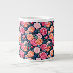 Roses Blooming Flowers Pattern-80037  Large Coffee Mug