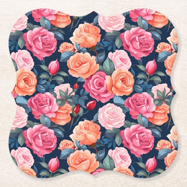 Roses Blooming Flowers Pattern-80037  Paper Coaster (Front)