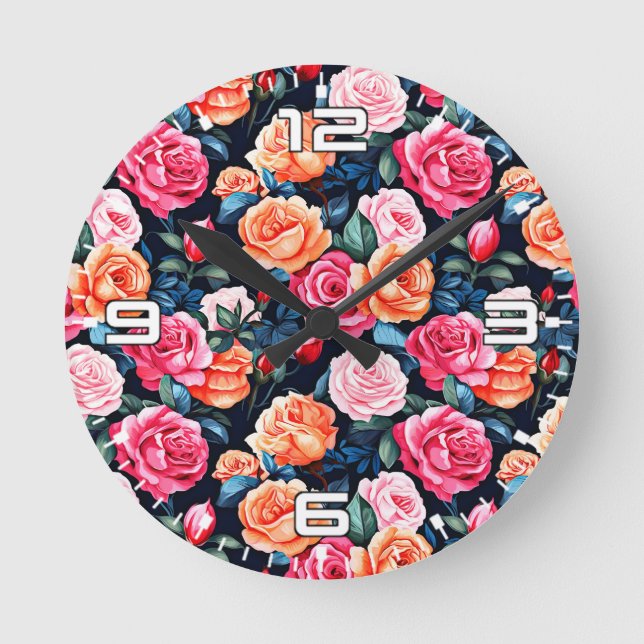 Roses Blooming Flowers Pattern-80037 Round Clock (Front)