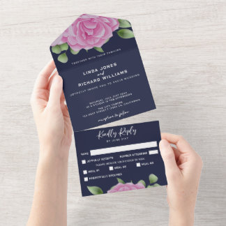 Roses Blue All in One Wedding Invitation