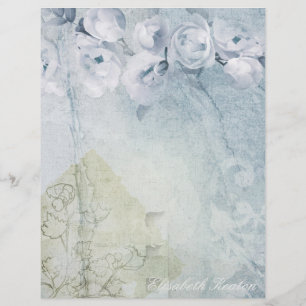 Roses Blue Grunge  Custom Letterhead