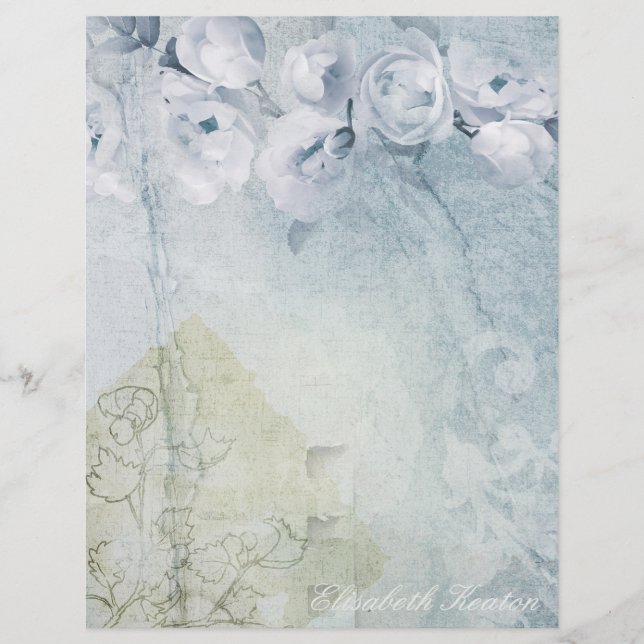 Roses Blue Grunge  Custom Letterhead (Front)