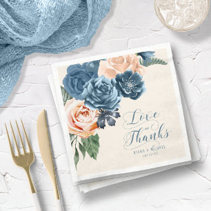 Roses Blue/Peach Love and Thanks ID584 Napkin