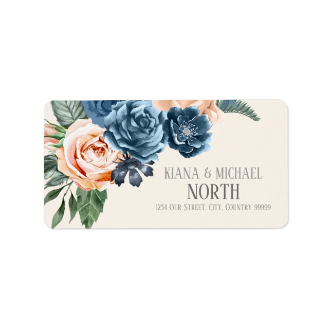 Roses Blue/Peach Wedding ID584 Label (Front)