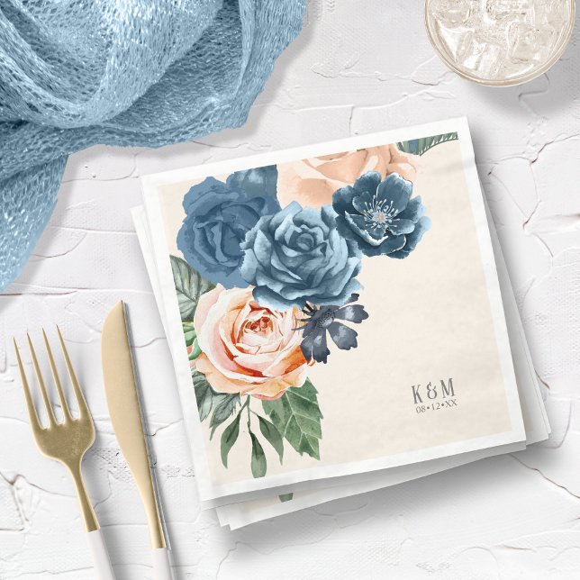 Roses Blue/Peach Wedding ID584 Napkin (Creator Uploaded)
