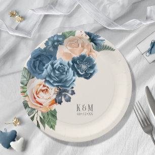 Roses Blue/Peach Wedding ID584 Paper Plate