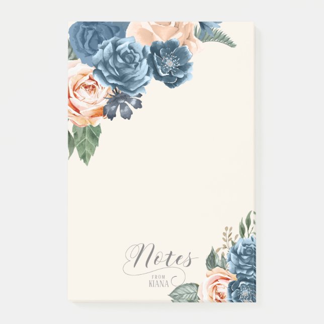 Roses Blue/Peach Wedding ID584 Post-it Notes (Front)