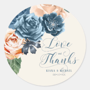 Roses Blue/Peach Wedding Love and Thanks ID584 Classic Round Sticker