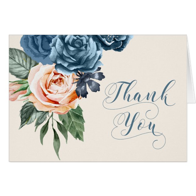 Roses Blue/Peach Wedding Thank You ID584 (Front Horizontal)