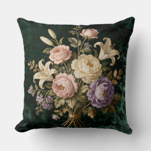 Roses Bouquet Antique Style Tapestry Cushion