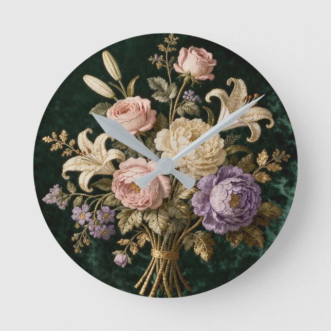 Roses Bouquet Antique Style Tapestry Round Clock (Front)