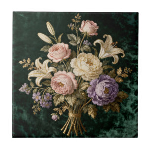 Roses Bouquet Antique Style Tapestry Tile