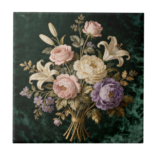 Roses Bouquet Antique Style Tapestry Tile (Front)