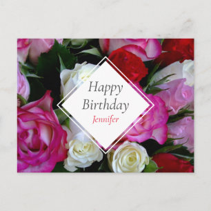 Roses Bouquet Happy Birthday Postcard