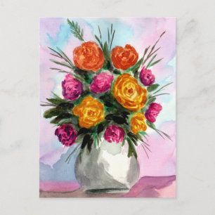Roses Bouquet in Vase Postcard