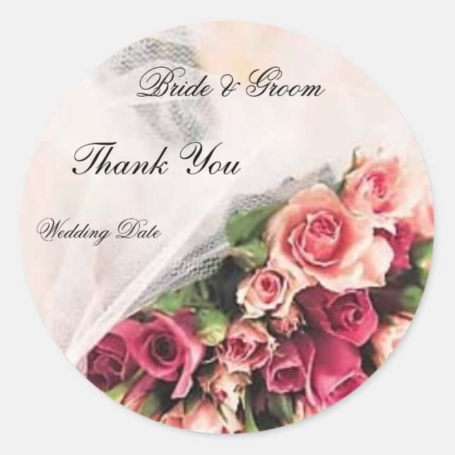 Roses Bouquet Wedding Thank You Round Sticker (Front)