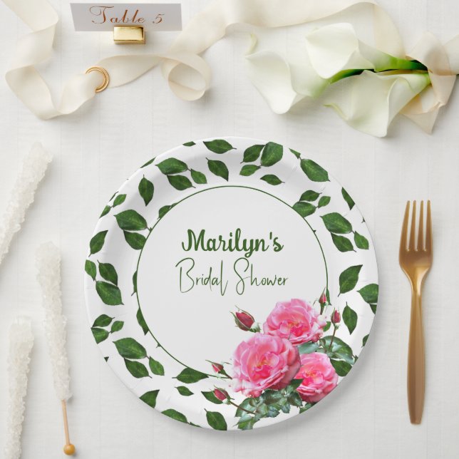 Roses Bridal Shower Custom Paper Plates (Wedding)