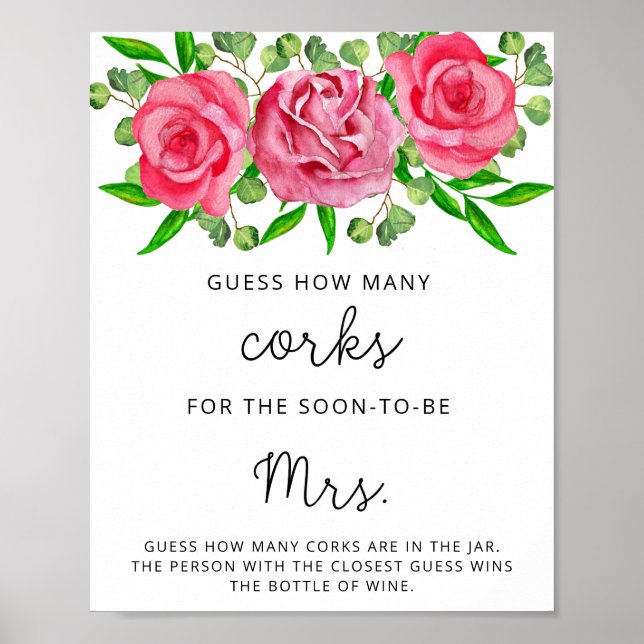 Roses Bridal Shower Guess How Many Corks Poster (Front)