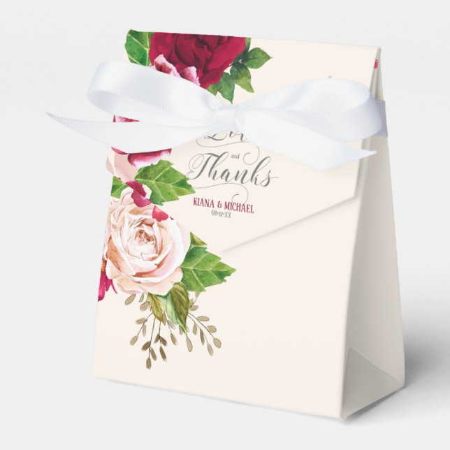 Roses Burgundy/Cream Love and Thanks ID584 Favour Box (Front Side)