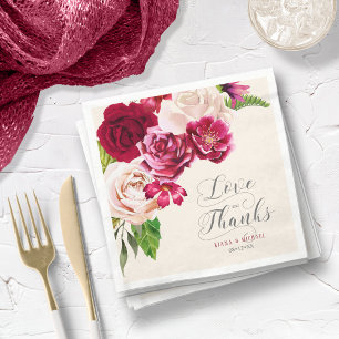 Roses Burgundy/Cream Love and Thanks ID584 Napkin