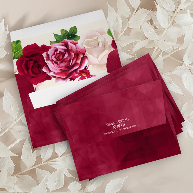 Roses Burgundy/Cream Wedding ID584 Envelope (Creator Uploaded)