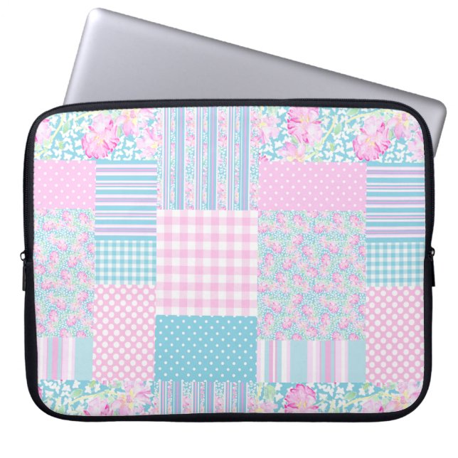 Roses, Butterflies, Faux Patchwork Laptop Sleeve (Front)