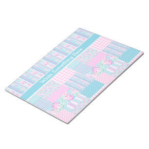 Roses, Butterflies, Faux Patchwork Notepad, Jotter Notepad