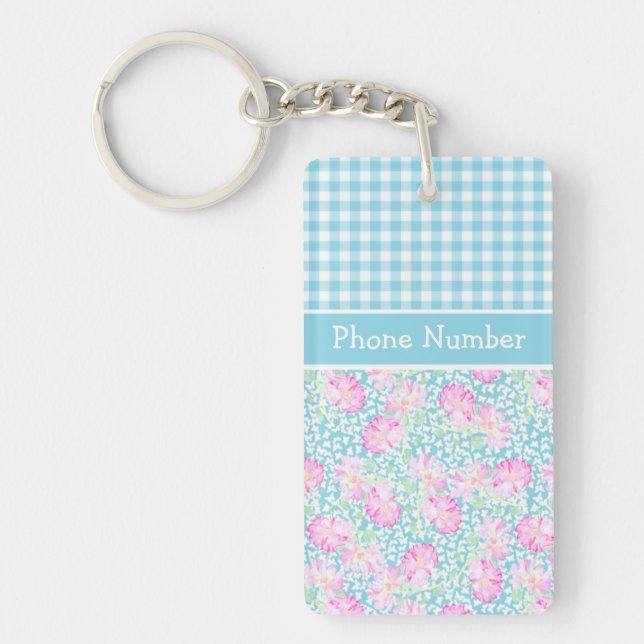 Roses, Butterflies, Gingham Custom Keychain (Front)