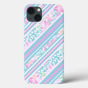 Roses Butterflies Pink, Blue Stripes iPhone 6 Case