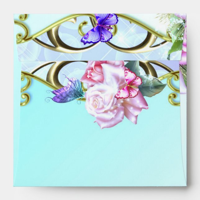 Roses & Butterflies Quinceañera Birthday Party Envelope (Back (Top Flap))