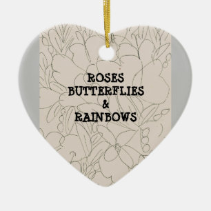 Roses Butterflies & Rainbows Ceramic Tree Decoration