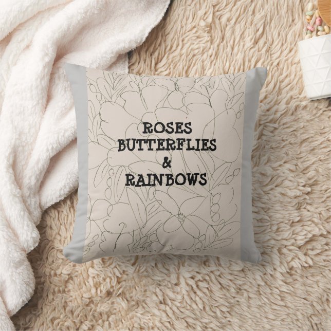 Roses Butterflies & Rainbows  Cushion (Blanket)