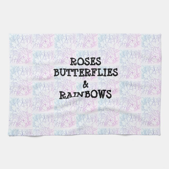 Roses Butterflies & Rainbows Vivid   Tea Towel (Horizontal)