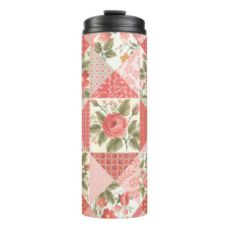 Roses Butterflies Seamless Patchwork Thermal Tumbler