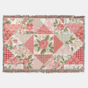 Roses Butterflies Seamless Patchwork Throw Blanket