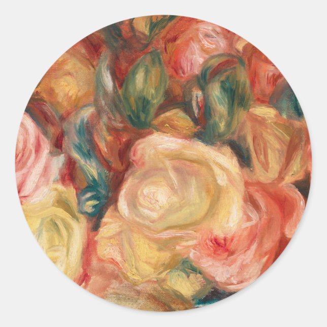 Roses by  Auguste Renoir Classic Round Sticker (Front)