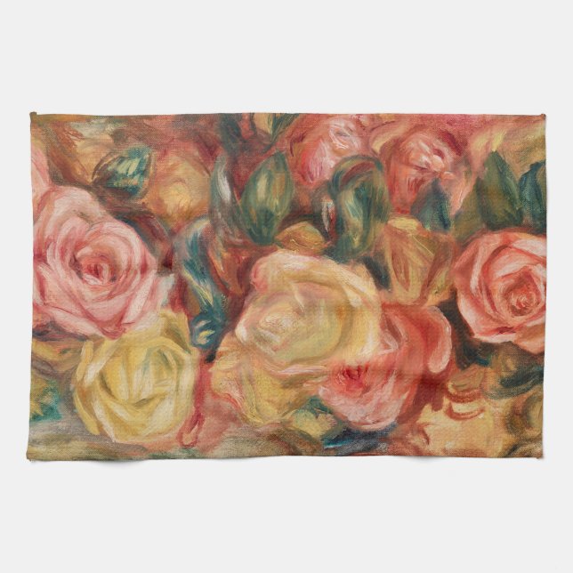 Roses by Renoir Impressionist Painting Tea Towel (Horizontal)