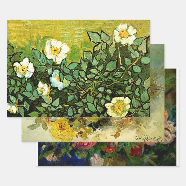 Roses by three different famous artists wrapping p paper sheet (Set)