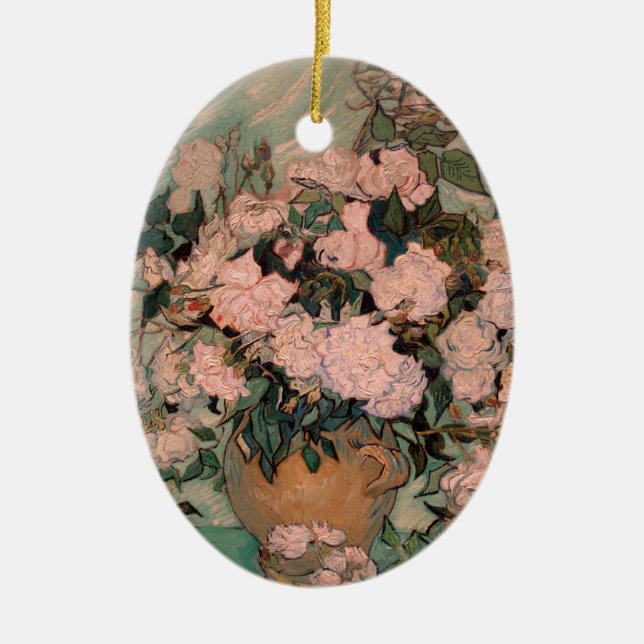 Roses by Vincent van Gogh Ceramic Tree Decoration (Front)
