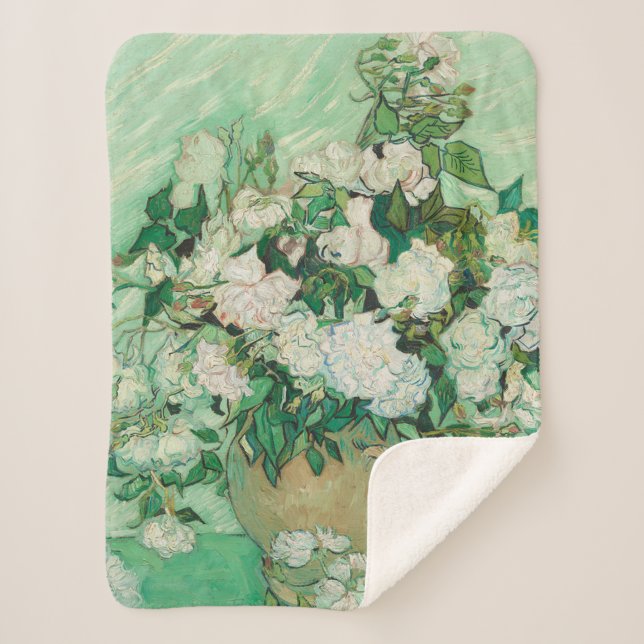 Roses by Vincent Van Gogh Sherpa Blanket (Front)