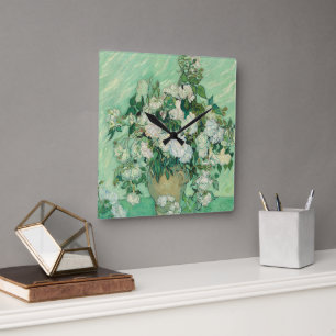 Roses by Vincent Van Gogh  Square Wall Clock