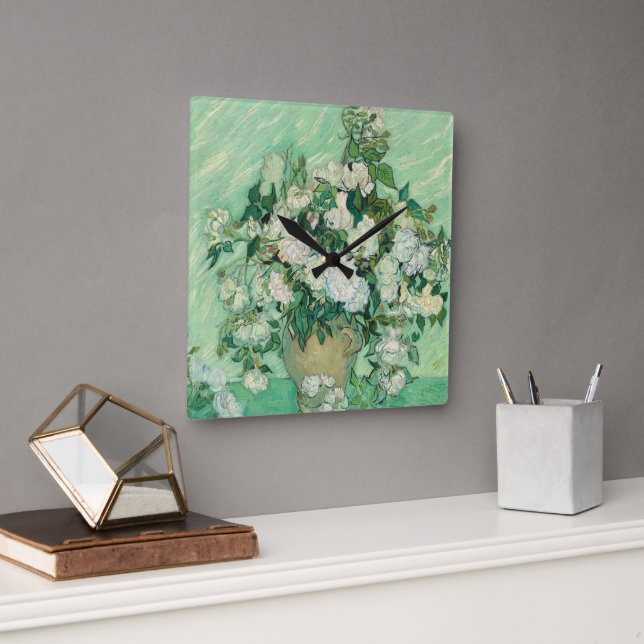Roses by Vincent Van Gogh  Square Wall Clock (Office)