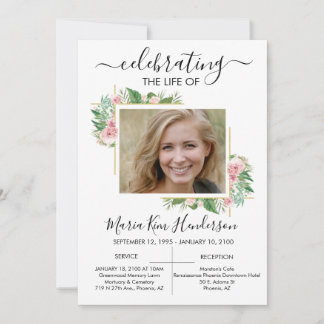Roses Celebration of Life Funeral Memorial Photo I Invitation