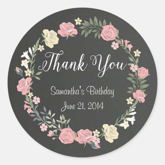 Roses Chalkboard Round Stickers (Front)