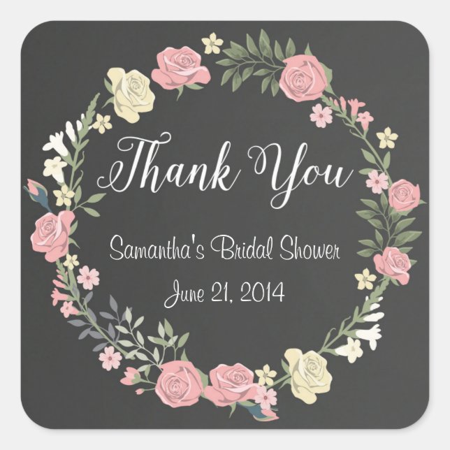Roses Chalkboard Thank You Stickers (Front)