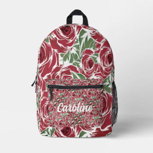 Roses Country red green vintage floral Printed Backpack